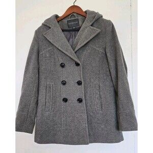 Covington Coat Womens S Hooded Grey Wool Blend Peacoat Winter Old Money Classy